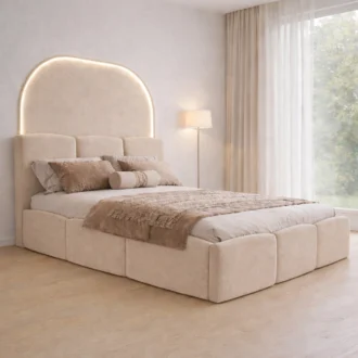 A cama Beni é uma cama estofada de design contemporâneo, desenvolvida para proporcionar conforto, elegância e funcionalidade ao quarto.